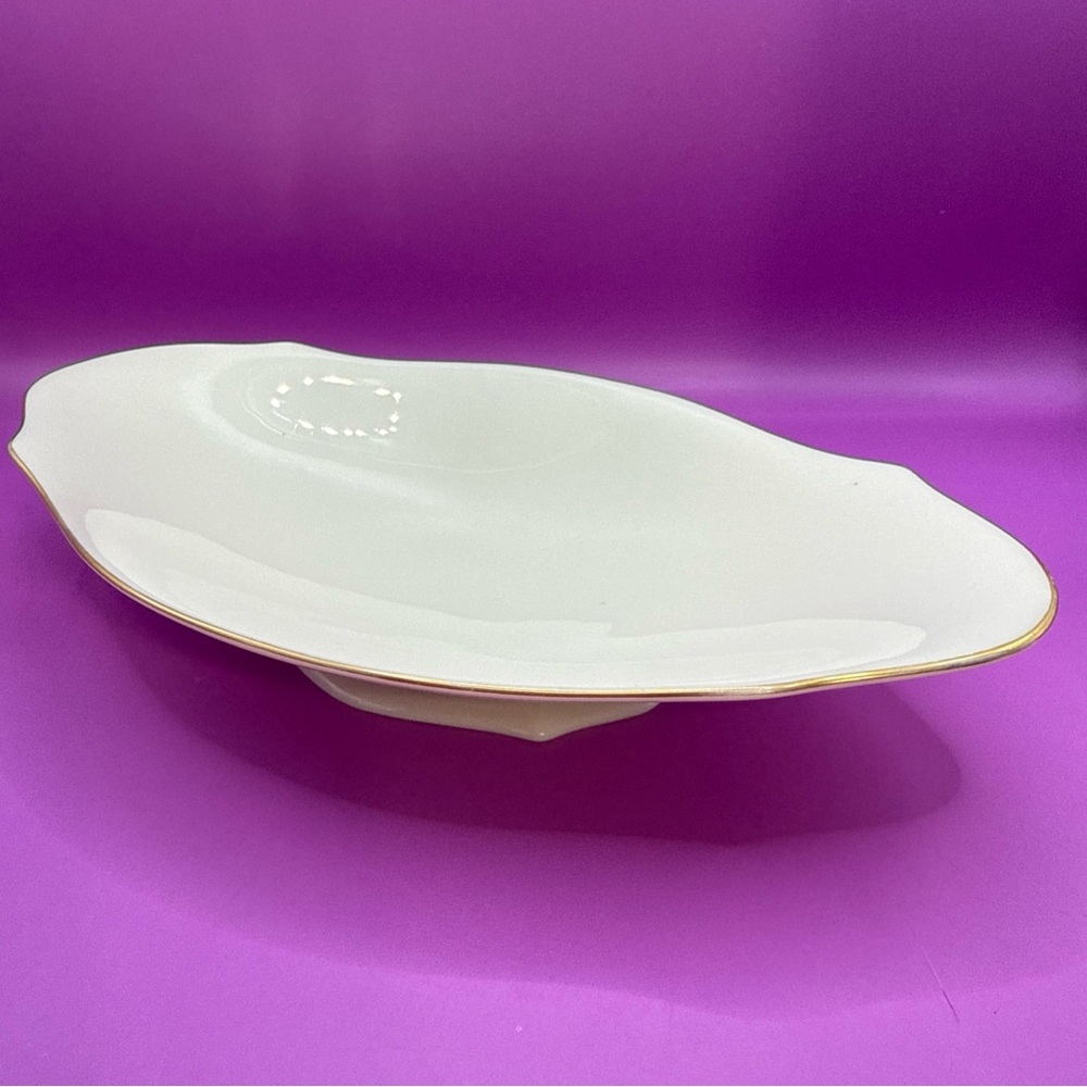 Vintage Lenox AVALON Footed Nut Relish Pickle Serving Dish Ivory with Gold Trim